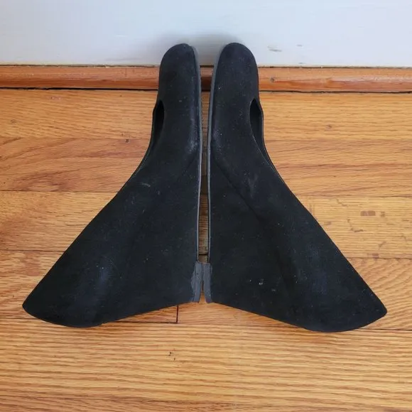 Stuart Weitzman 8M Suede Black Velvet Leather Wedge Heels Formal Glam Shoes