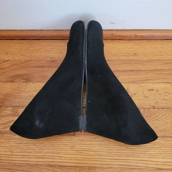 Stuart Weitzman 8M Suede Black Velvet Leather Wedge Heels Formal Glam Shoes