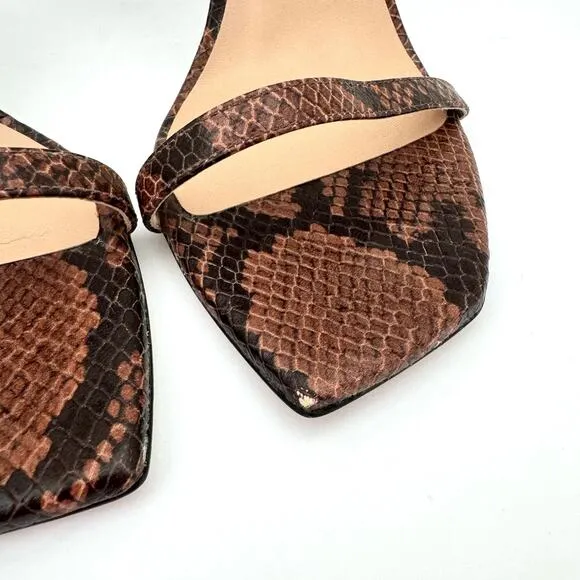 Stuart Weitzman Amelia Brown Snake Print Embossed Leather Sandals Women's 11