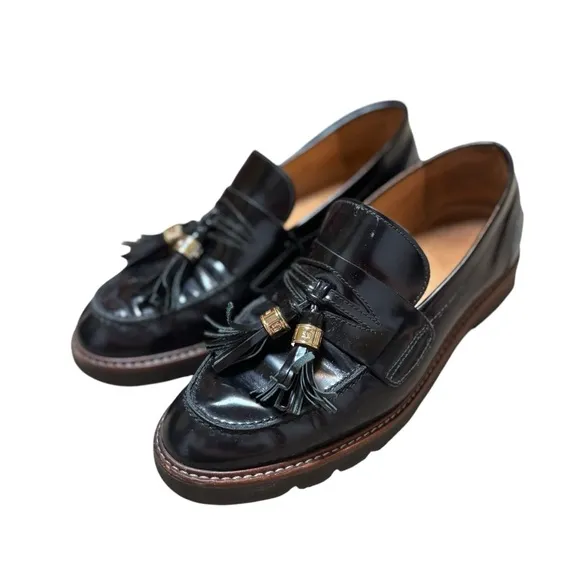 STUART WEITZMAN Black MANILA Tassel Penny 1.5&quot; Heel Loafers Size 9 W