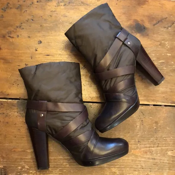 Stuart Weitzman brown leather nylon ankle boot 7.5