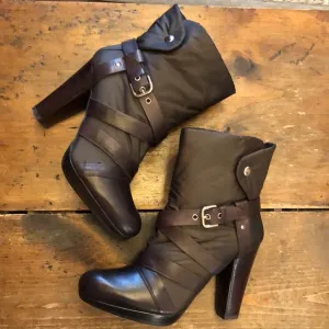 Stuart Weitzman brown leather nylon ankle boot 7.5
