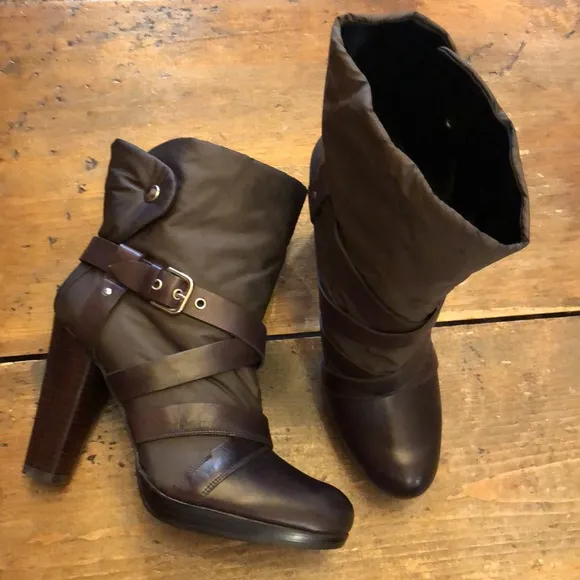 Stuart Weitzman brown leather nylon ankle boot 7.5