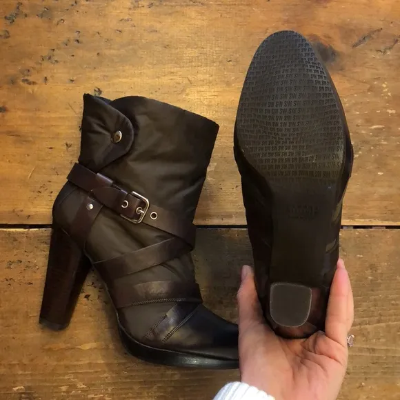 Stuart Weitzman brown leather nylon ankle boot 7.5