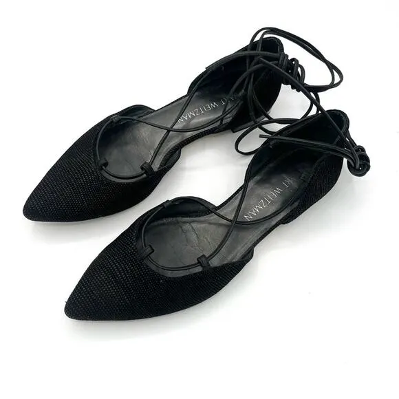 Stuart Weitzman Gilligant lace up flats Black Sz 6.5 Chic Dorsay glitter shoes