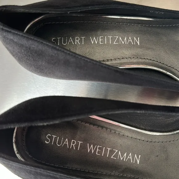 STUART WEITZMAN Mary Mid Black Suede Pumps Block Heel Office Siren Career 6.5