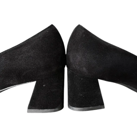 STUART WEITZMAN Mary Mid Black Suede Pumps Block Heel Office Siren Career 6.5