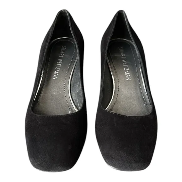 STUART WEITZMAN Mary Mid Black Suede Pumps Block Heel Office Siren Career 6.5