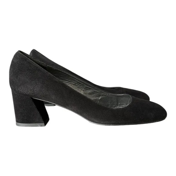 STUART WEITZMAN Mary Mid Black Suede Pumps Block Heel Office Siren Career 6.5