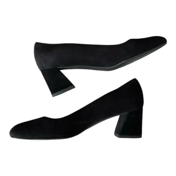 STUART WEITZMAN Mary Mid Black Suede Pumps Block Heel Office Siren Career 6.5