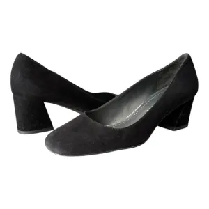 STUART WEITZMAN Mary Mid Black Suede Pumps Block Heel Office Siren Career 6.5