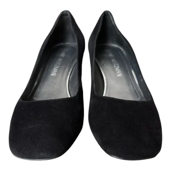 STUART WEITZMAN Mary Mid Black Suede Pumps Block Heel Office Siren Career 6.5