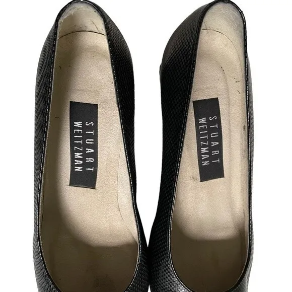 Stuart Weitzman Pumps Black Leather Textured Block Heel Career Shoes Size 6