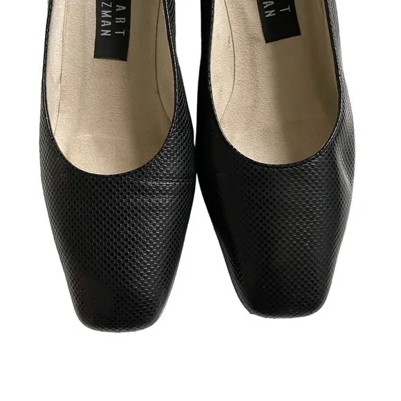 Stuart Weitzman Pumps Black Leather Textured Block Heel Career Shoes Size 6