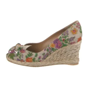 Stuart Weitzman Size 8.5 Floral Espadrille High Heel Open Toe Shoes. Preloved.