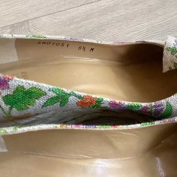 Stuart Weitzman Size 8.5 Floral Espadrille High Heel Open Toe Shoes. Preloved.
