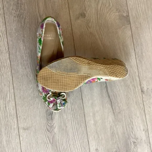 Stuart Weitzman Size 8.5 Floral Espadrille High Heel Open Toe Shoes. Preloved.