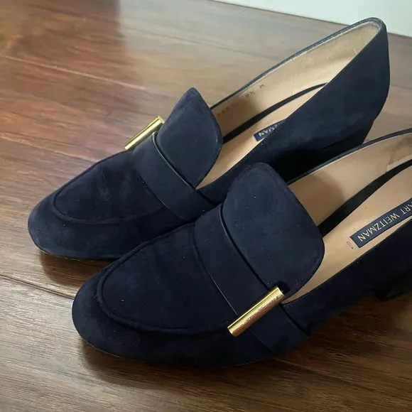 Stuart Weitzman The Preston Cylinder Pump Loafer-Navy Blue Size 9.5