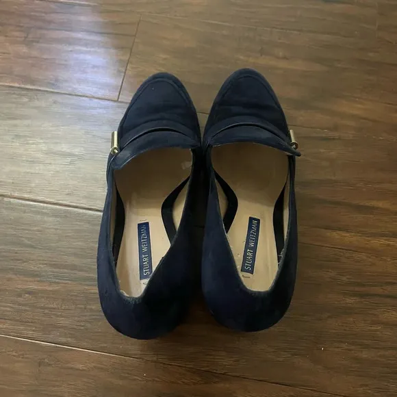 Stuart Weitzman The Preston Cylinder Pump Loafer-Navy Blue Size 9.5