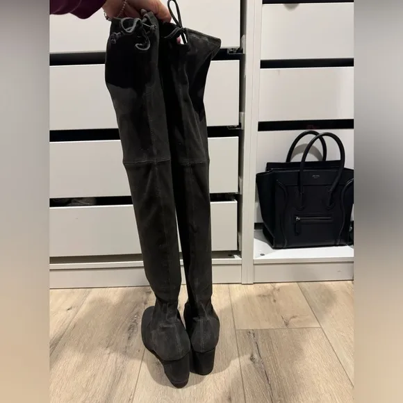 Stuart Weitzman Tieland Gray SUEDE Stretch OVER THE KNEE HIGH HEEL BOOTS 8.5​