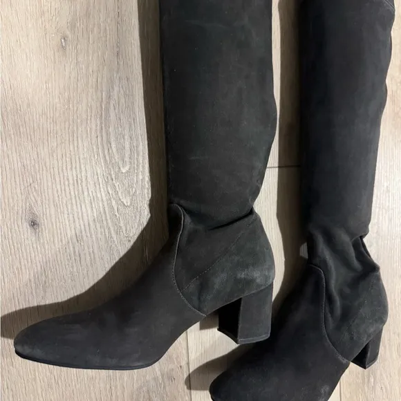 Stuart Weitzman Tieland Gray SUEDE Stretch OVER THE KNEE HIGH HEEL BOOTS 8.5​