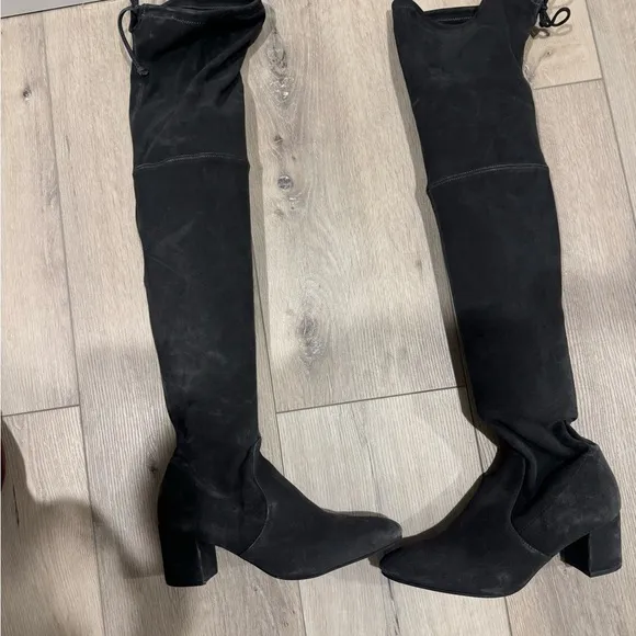 Stuart Weitzman Tieland Gray SUEDE Stretch OVER THE KNEE HIGH HEEL BOOTS 8.5​