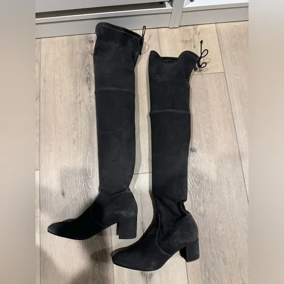 Stuart Weitzman Tieland Gray SUEDE Stretch OVER THE KNEE HIGH HEEL BOOTS 8.5​