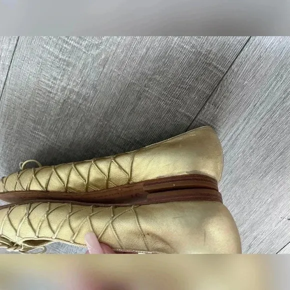 Stuart Weitzman Vintage Gold Braided Gabby Ballet Bow Flats