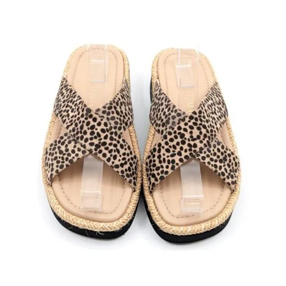 STUART WEITZMAN Womens Beige Roza Square Toe Slip On Leather Slide Sandals 7.5 B