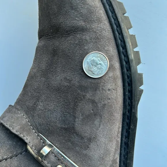 Stuart Weitzman Women's Go West Londra Gray Suede Studded Boots Size 10