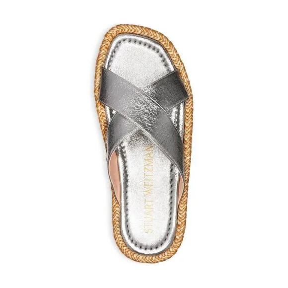 STUART WEITZMAN Womens Silver 1/2&quot; Platfrom Roza Wedge Slide Sandals 7.5 B