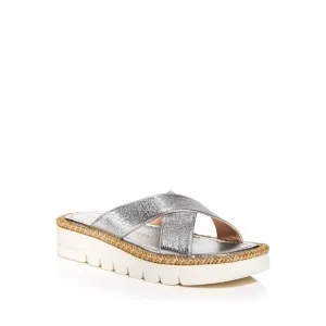 STUART WEITZMAN Womens Silver 1/2&quot; Platfrom Roza Wedge Slide Sandals 7.5 B