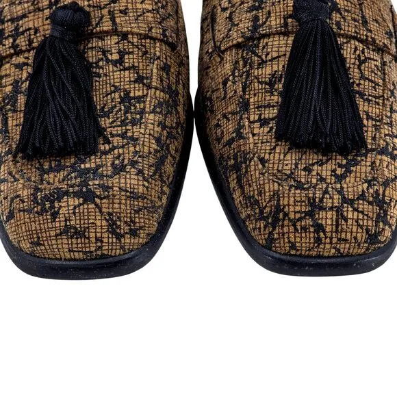 Stuart Weitzman Women's size 6.5AA Brown Black Tweed Dress Shoes Tassel Loafers