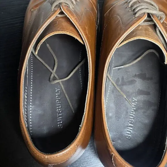 Suitsupply Mens Size 11 Brown Leather Cap Toe Dress Shoes Made In Italy