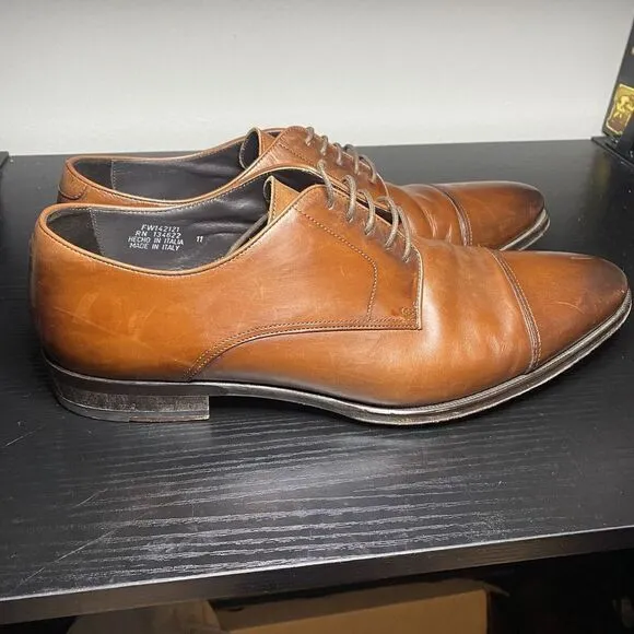 Suitsupply Mens Size 11 Brown Leather Cap Toe Dress Shoes Made In Italy