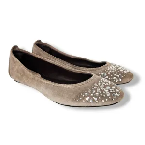 Sundance Grey Suede Leather Rhinestone Embellished Slip On Ballet Flats 41 10