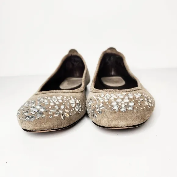 Sundance Grey Suede Leather Rhinestone Embellished Slip On Ballet Flats 41 10