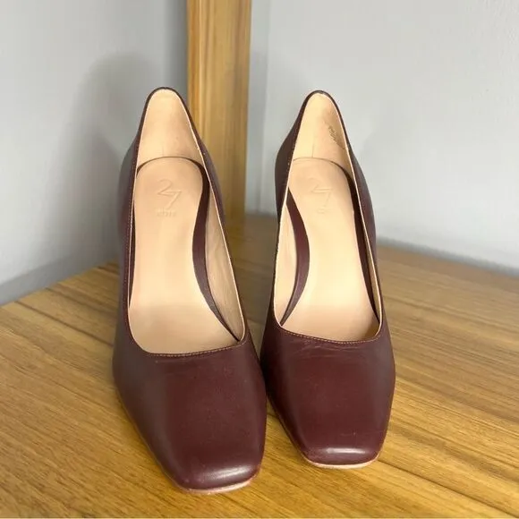 Sz 7.5M 27 Edit Burgundy Brown Elegant Leather Pumps $150 MSRP