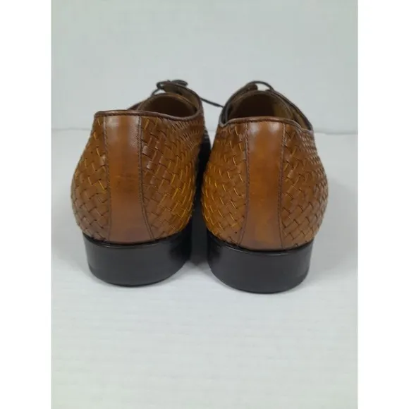 Taft Sinatra Oxford Dress Shoes Tan Brown Woven Leather Men Sz 12 Portugal Made