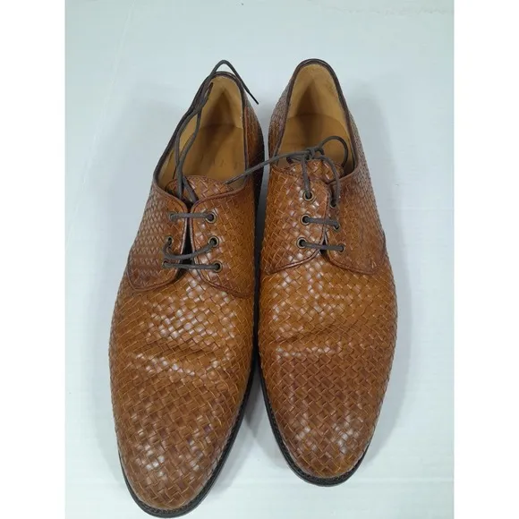 Taft Sinatra Oxford Dress Shoes Tan Brown Woven Leather Men Sz 12 Portugal Made