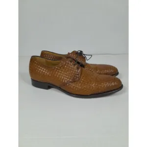 Taft Sinatra Oxford Dress Shoes Tan Brown Woven Leather Men Sz 12 Portugal Made