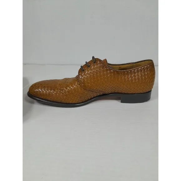 Taft Sinatra Oxford Dress Shoes Tan Brown Woven Leather Men Sz 12 Portugal Made