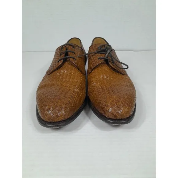 Taft Sinatra Oxford Dress Shoes Tan Brown Woven Leather Men Sz 12 Portugal Made