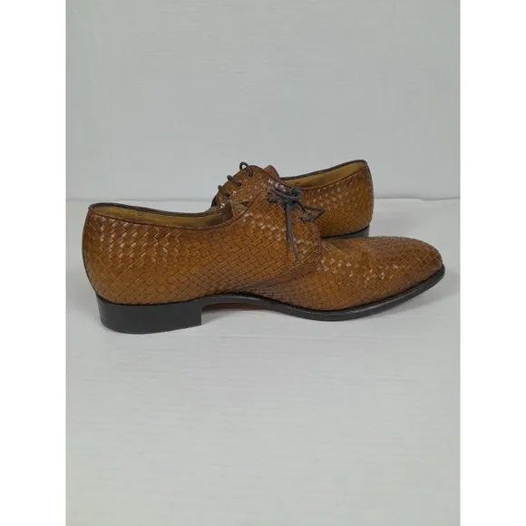 Taft Sinatra Oxford Dress Shoes Tan Brown Woven Leather Men Sz 12 Portugal Made