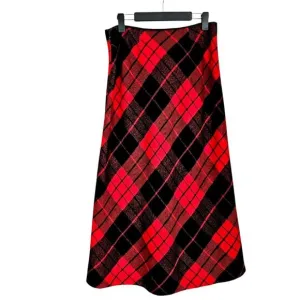 Tailor B. Moss Vintage Wool Blend Red Tartan Plaid Straight Cut Midi Skirt 10