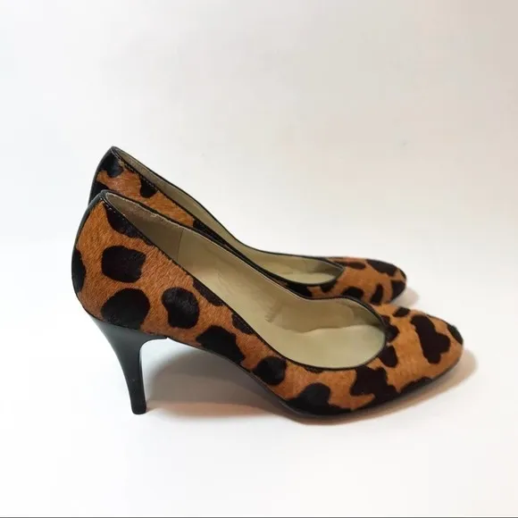 Talbots Brown Calf Hair Animal Print Leather Heels 6