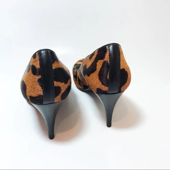 Talbots Brown Calf Hair Animal Print Leather Heels 6