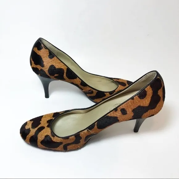 Talbots Brown Calf Hair Animal Print Leather Heels 6