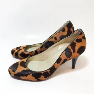 Talbots Brown Calf Hair Animal Print Leather Heels 6