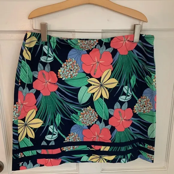 Talbots COTTON CANVAS A-LINE SKIRT - Tropical HIBISCUS PRINT XL